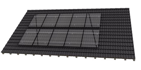 Aluminium construction installed on a rooftop, featuring a lightweight yet sturdy frame with interconnected beams and supports. The structure is elevated above the roof surface, possibly serving as a mounting system for solar panels, ventilation units, or other rooftop installations.